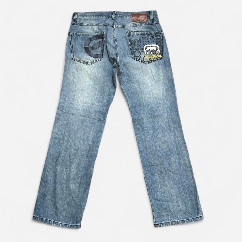 Ecko Men's Light Wash Straight Jeans with Back Pocket Design Sz 36x32 (35x30.5)